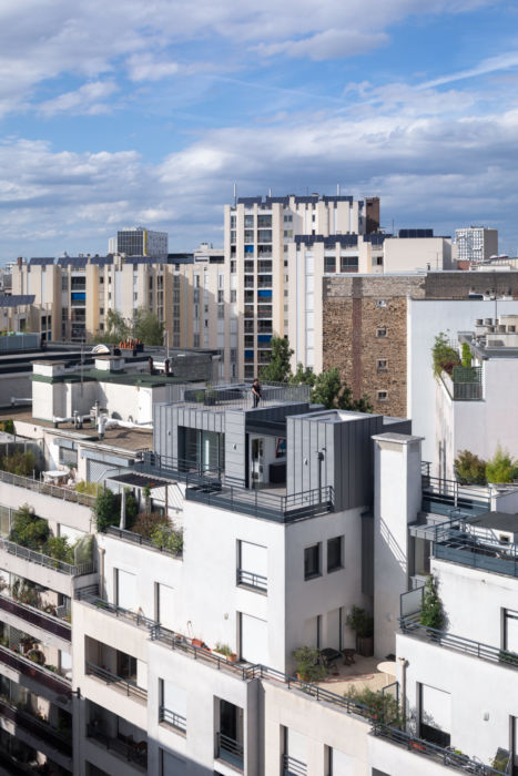 Drone agrandissement immeuble Paris